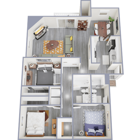 Floor plan for 3 beds, 2 baths, 1211 sqft